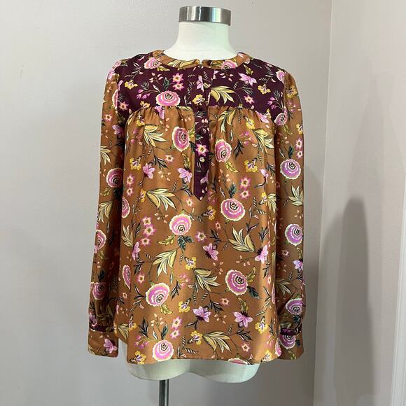 Loft Fall Floral Long Sleeve Blouse Boho Harvest Print Size S - Picture 2 of 11